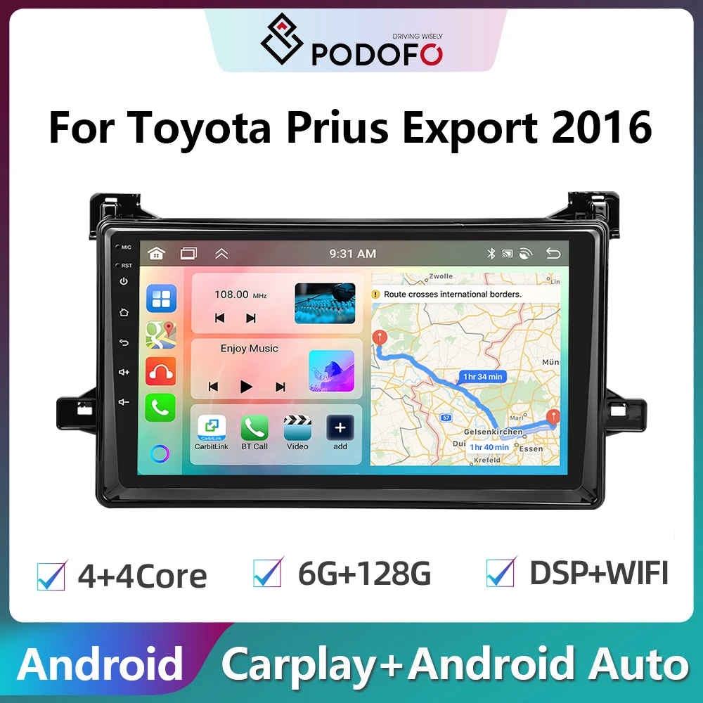 

Автомагнитола Podofo, 2Din, Android, мультимедийный видеоплеер для Toyota Prius Export 2016, GPS-навигация, Carplay, автомагнитола