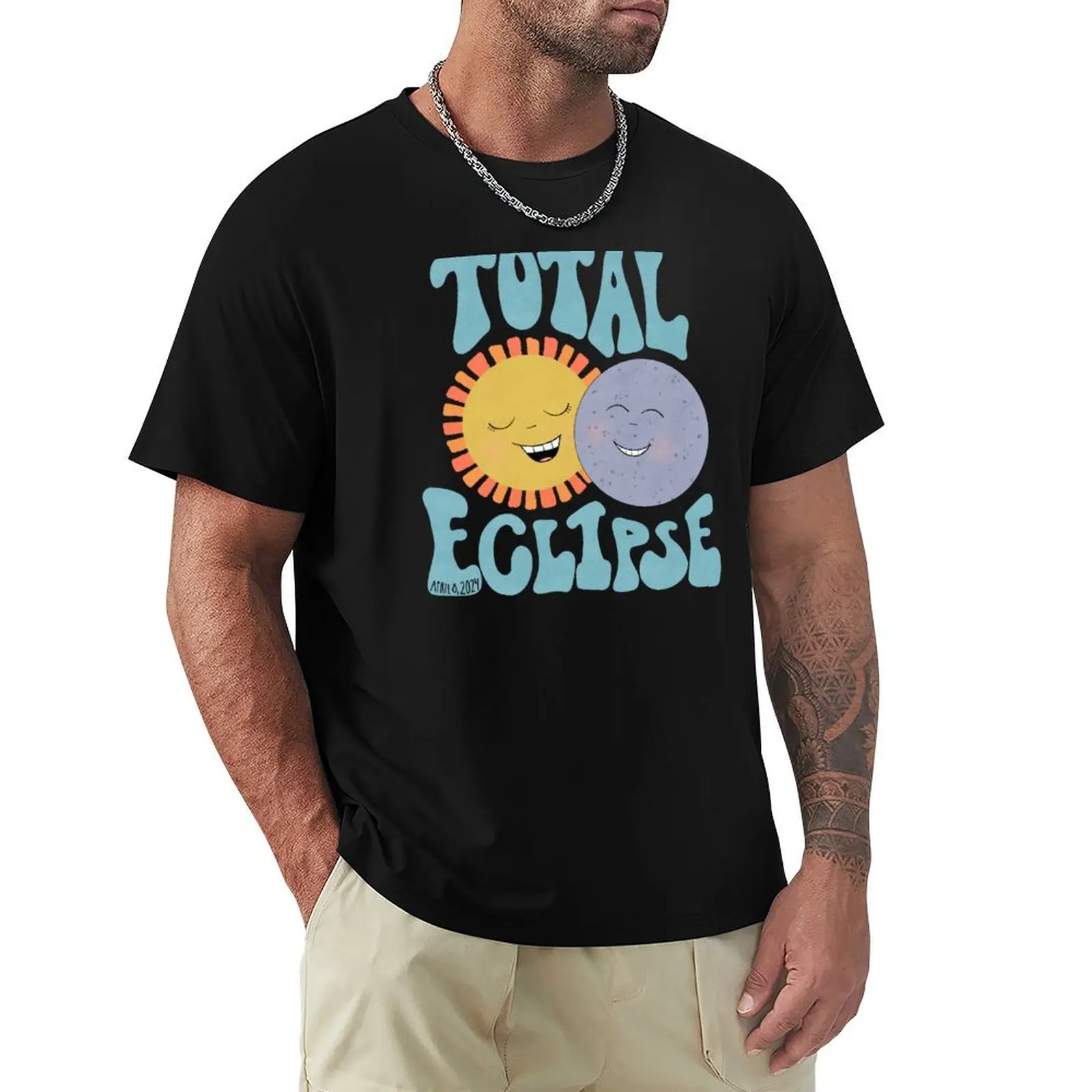 Total Eclipse Cute Moon and Sun 2024 T-Shirt Plus Size All Match Tee Shirt