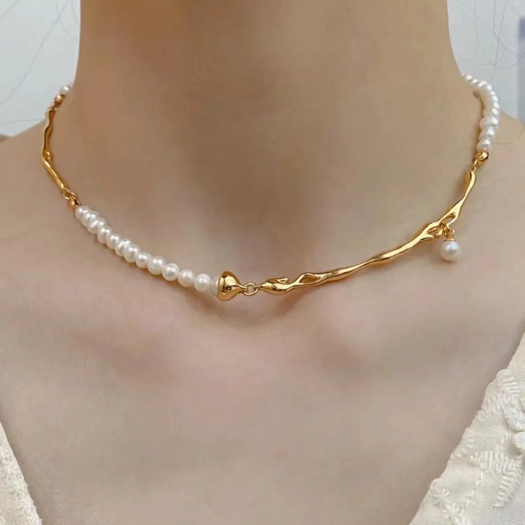 14K Gold-plated Glossy Lava Branch Connection Accessories Handmade Diy Pearl Necklace Collarbone Chain Jewelry Material