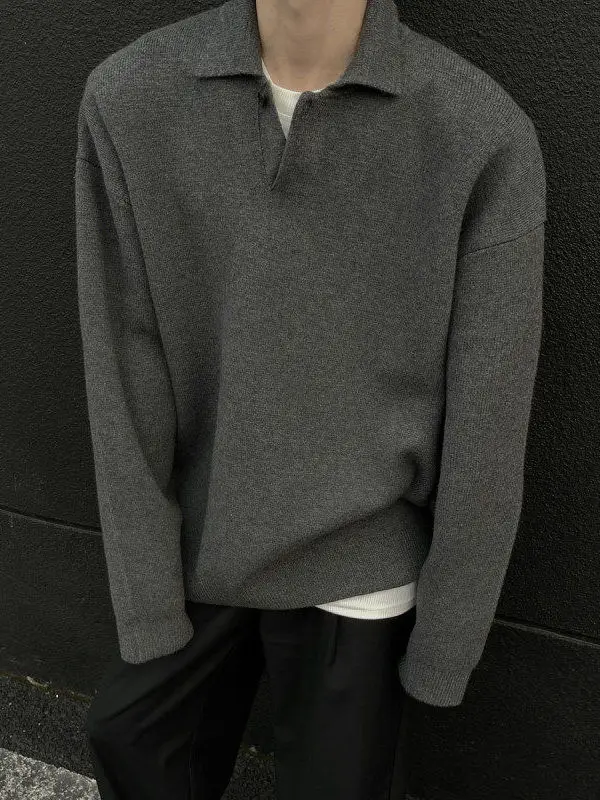 

Весенне-осенний мужской вязаный свитер больших размеров (до 300 фунтов), повседневный, с воротником, свободного кроя, модный, в американском стиле, удобный, длинный.