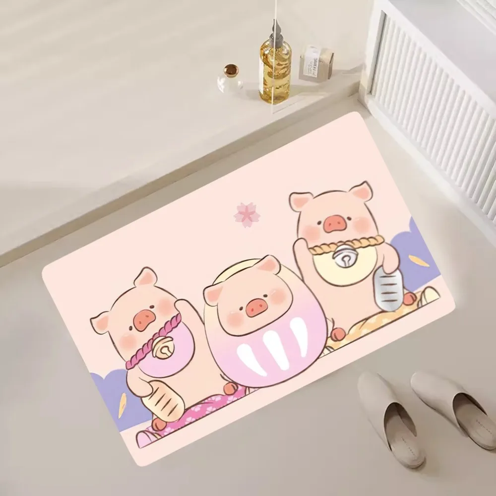 Cartoon LULU Pig Cute Floor Mat Bedroom Kitchen Door Bath House Super Absorbent Foot Non-slip