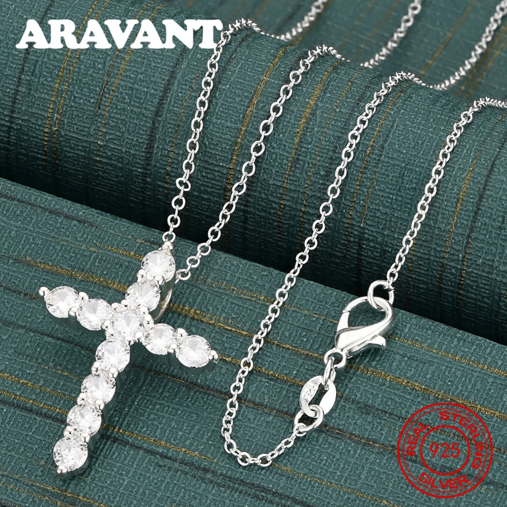 925 Sterling Silver Cross Pendant Necklace With Zircon Inlay - Vintage Elegance And Noble Party Jewelry For Women view 2