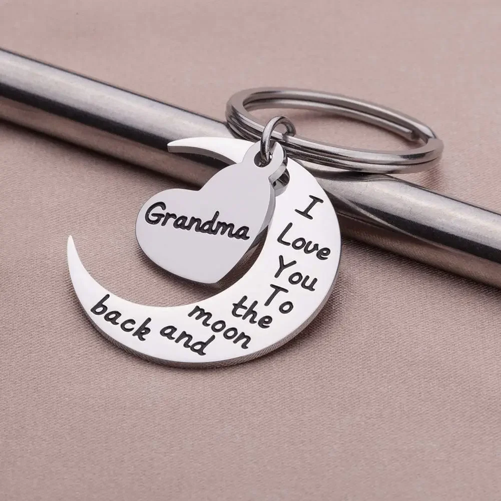 I LOVE YOU To The Moon and Back Grandma Key Chain Stainless Steel  Funny Weirdo Novel Accessories Pendant Gifts Fashion