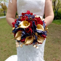 Bouquet de fleurs pour mariée, accessoires de mariage, calla, lys, doré, rouge, rose, bleu