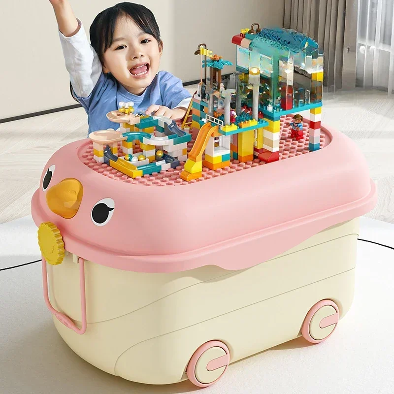 Storage Boxes Children's Toy Storage Cabinet Large Capacity Bottom Pulley Environmentally Friendly Storage Organizer