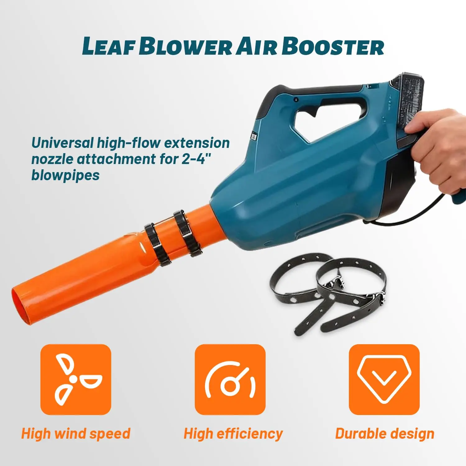 Leaf Blower Air Booster - Universal  Easy Install Nozzle, Airflow Accelerator for Cordless Blowers, Yard Cleanup 2–4 Inch