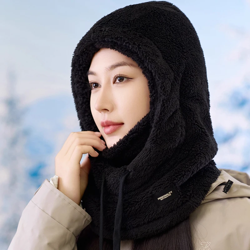 قبعة صوفية شتوية مقاومة للرياح ودافئة للنساء لركوب الدراجات مع غطاء رقبة من الصوف، وشاح للنساء، قبعة صوفية من قطعة واحدة للرجال