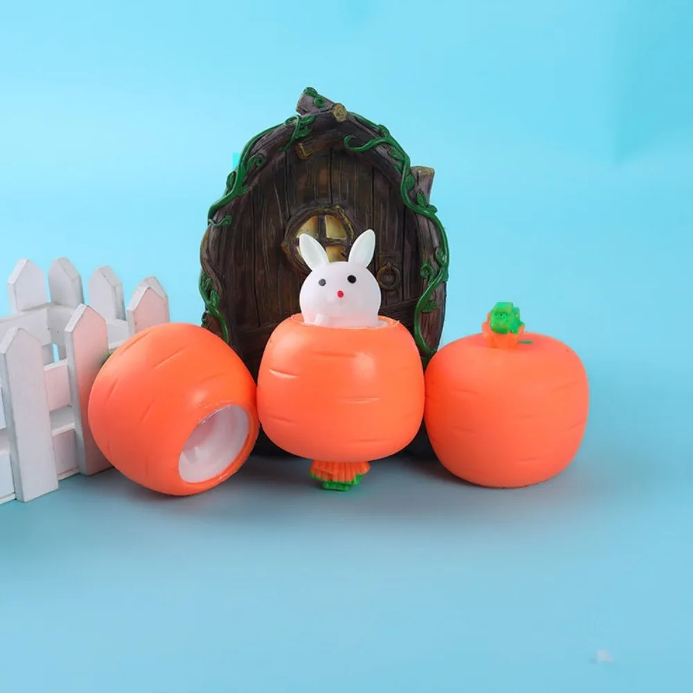 Carrot Squeeze Toy Rabbit Pop Up Carrot Bunny Stress Relief Basket Stuffers Squeezing Carrot Rabbit Cup Stress-relief Toy