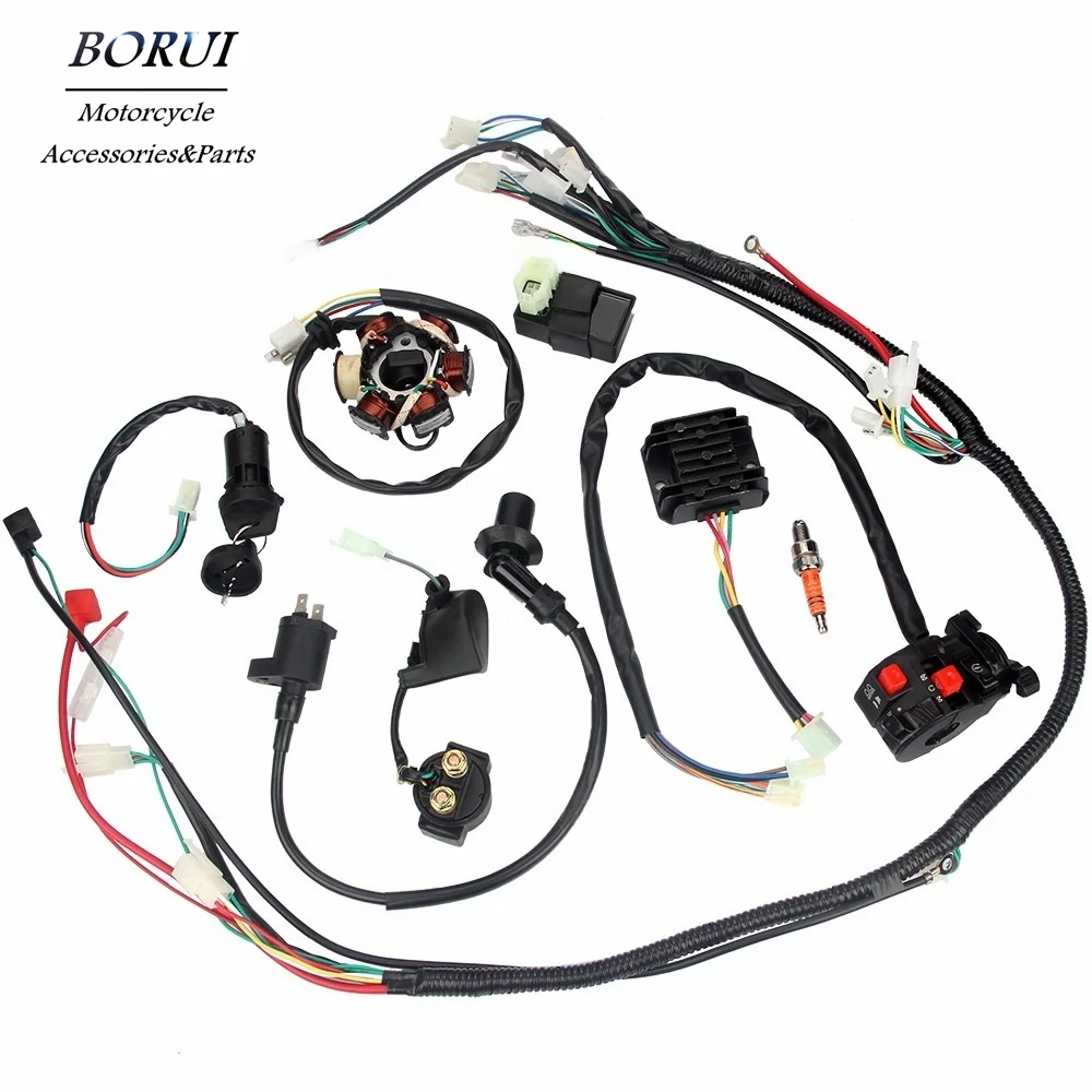 

Wiring Harness CDI Spark Plug Ignition Coil Relay Rectifier Ignition Switch ATV Stator Set For GY6 150cc ATV Go Kart Scooter
