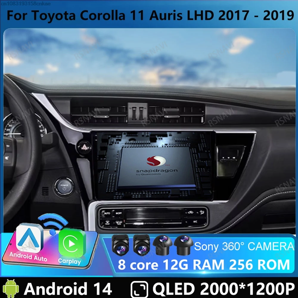 Car Radio Andoird 14 For Toyota Corolla 11 Auris LHD 2017 - 2019 Multimedia DVD 5G WIFI 4G LTE GPS Autoradio Viedo Player DSP