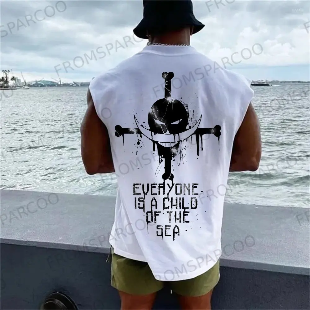 

2025 One Piece Anime Luffy Zoro Peripheral Printed Pure Cotton Tank Top Gym Men's Loose Sports Summer Fashion Top