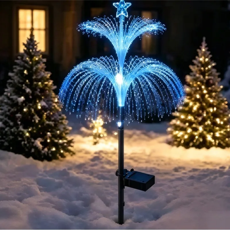 Dual Layer Jellyfish Solar Garden Lights Color Changing Waterproof Plug-in Fiber Optic Lawn Lamp Outdoor Yard Patio Decor Light