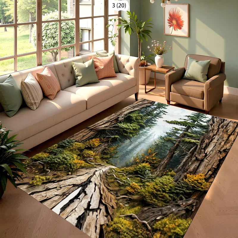 Dead Wood Forest Mist Printe Rug Carpet Mat Non-Slip for Living Room Bedroom Wilderness Home Decor