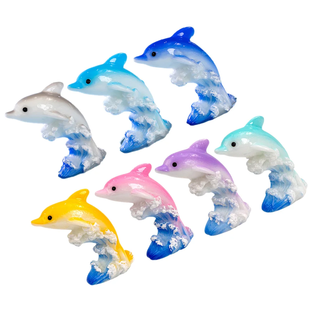 7 Pcs Micro Landscape Dolphin Miniature Statues Animal Sculpture Tiny Figures Resin Small Decoration Child