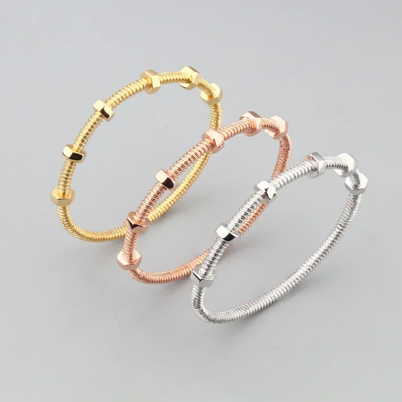 18k Rose Gold Titanium Steel Classic Screw Gold Couple Bracelet Hexagonal Nut Stainless Steel Retro Bracelet for Gift Dating