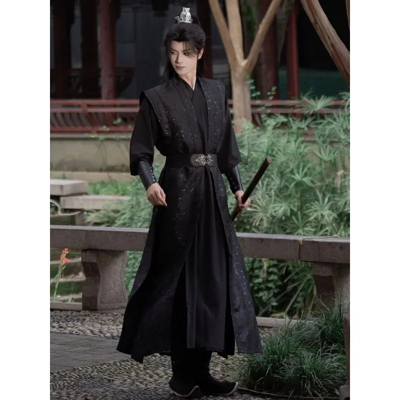 Black Cool Warrior Hanfu Traditional Chinese Style Role Play Daily Photo Outfit