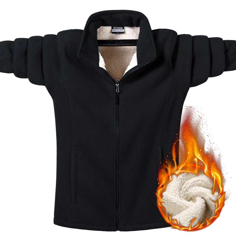 Outdoor Hiking 8XL Men Lamb's Wool Jacket Fishing Hunting Sports Thick Warm Fleece Parka Outerwear Running Coat Casual Baseball
