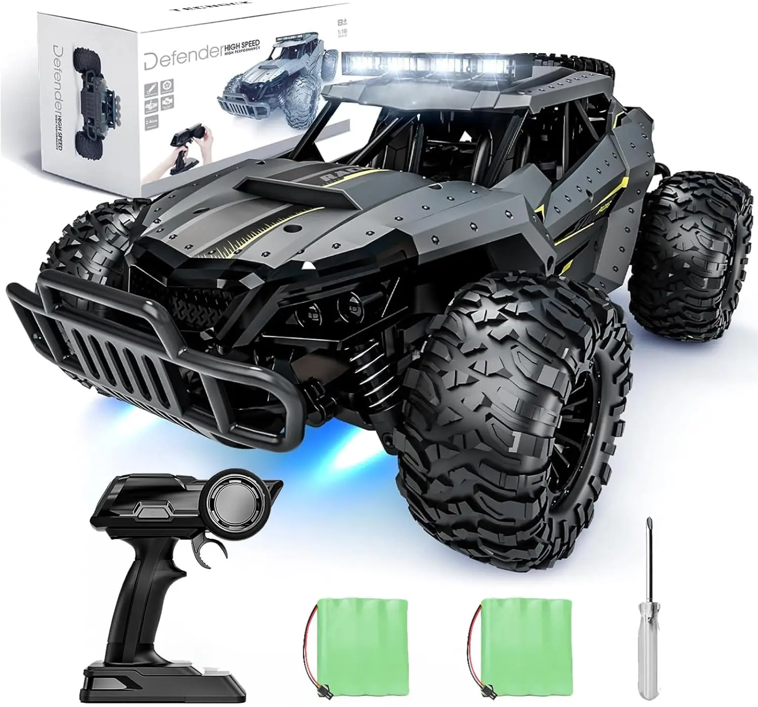 High-Speed 2WD Remote Control Monster Truck, 20+ KM/H RC Car with 2.4GHz Anti-Interference, Dual LED Headlights, Rechargeable Battery - Perfect Outdoor Backyard Gift for Boys & Teens