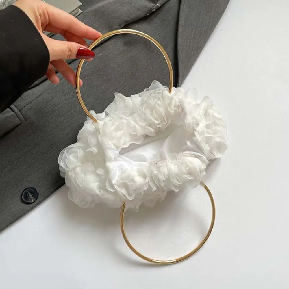Versatile Mesh Rose Clutch Bag Large Capacity Multi-function Wedding Handbag Polyester Magnetic Button Lady Hand-held Purse