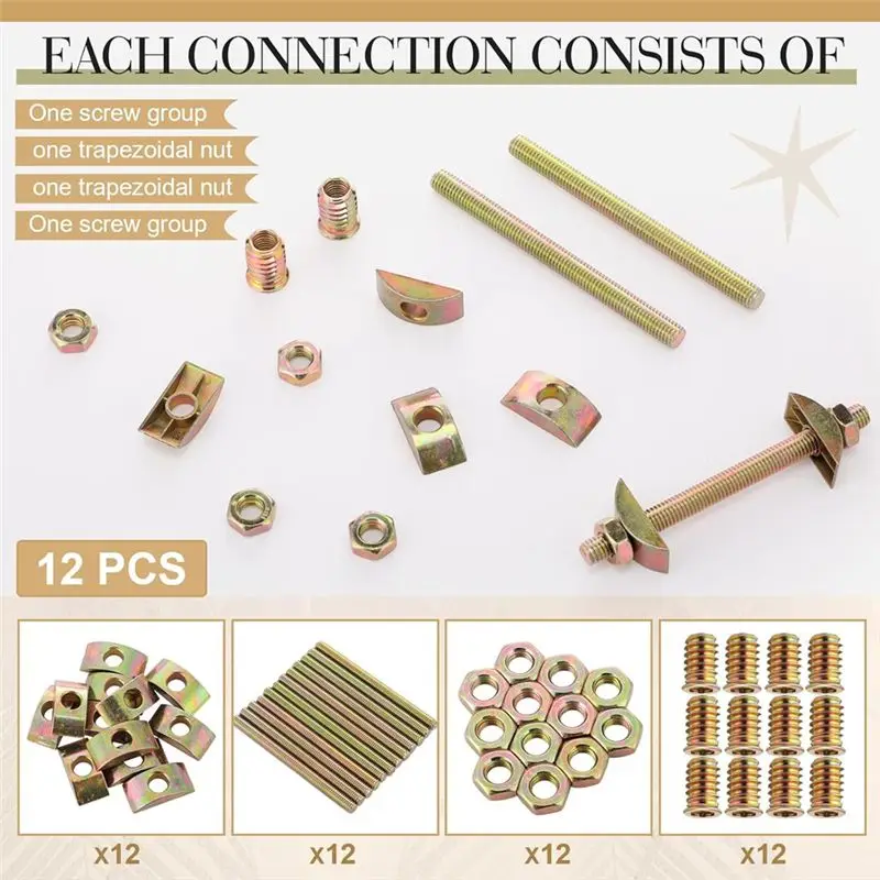 RALCA-12PCS Bed Frame Hardware Connector Kit M8x100 Mm Panel Furniture Wardrobe Four-IN-One Connectors Fittings,Bed Assembly