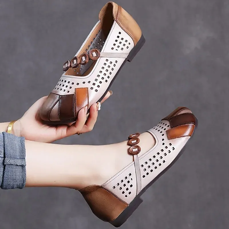 Women\'s Flat Shoes Summer Sandals Hollow Women Shoes Woman for Mom Women\'s Flats Comfortable Handmade Pregnant Shoes