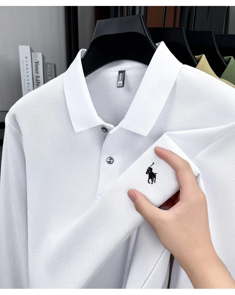 100% pure cotton fashionable spring and autumn hot selling brand Paul embroidered POLO shirt men's new comfortable long sleeved