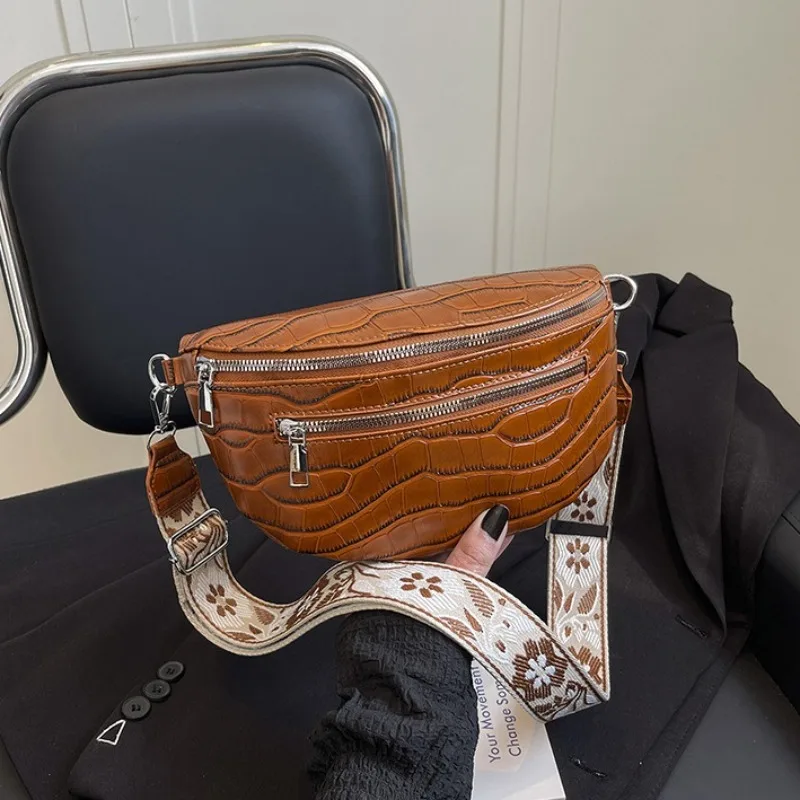 

Винтажная поясная сумка из искусственной кожи с каменным узором для женщин, трендовая модель 2026 года, женская поясная сумка с широким ремнем, сумка через плечо на грудь