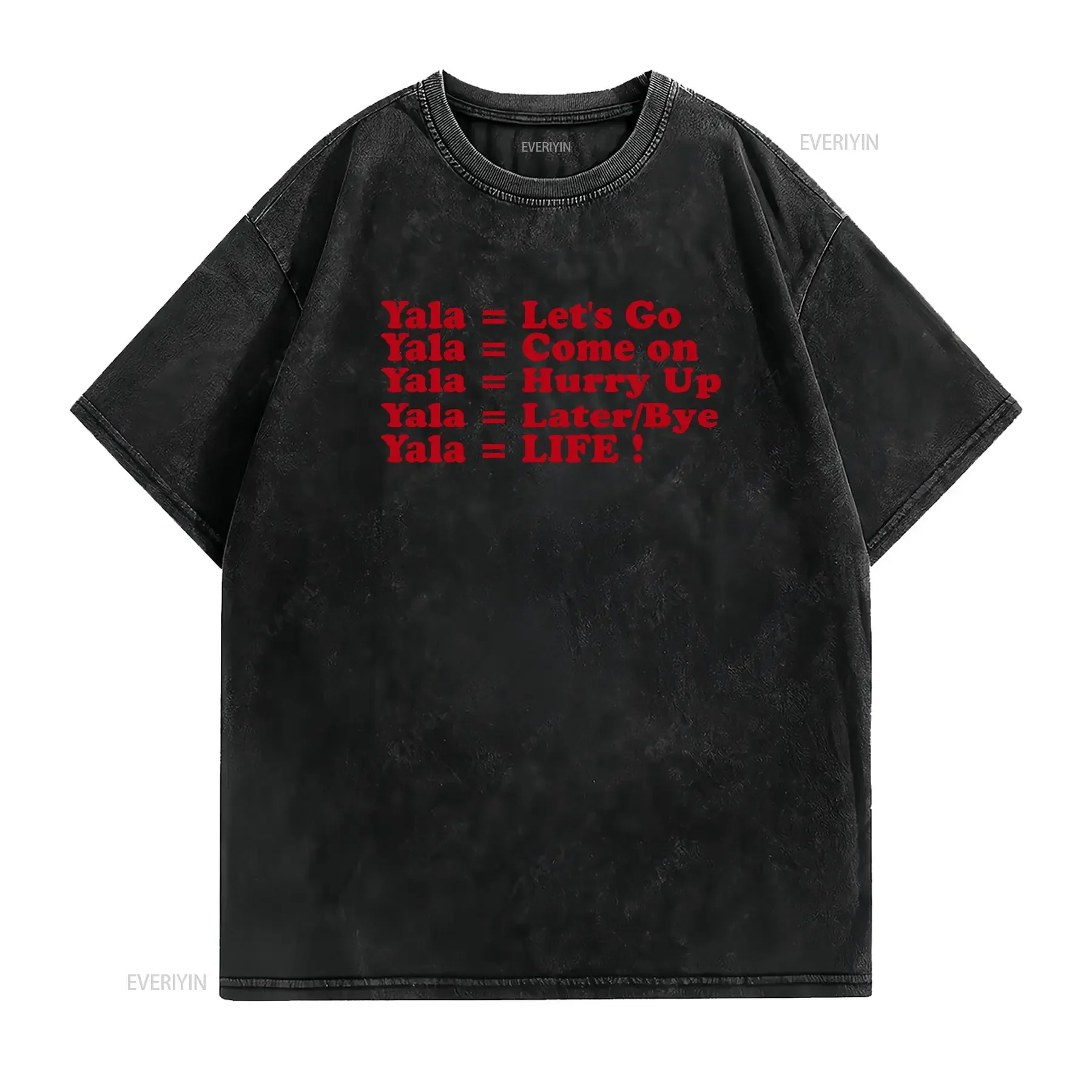 Yala shirt Arabic T shirts Writing Funny Yalla Habibi Eid Ramadan vintage Washed designer clothes Casual streetwear Slightly