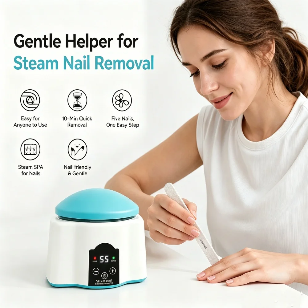 Electric Steam Acrylic Nail Polish Remover Machine Kit  Automatic Manicure Soaker Steamer for Salon & Home Nails Gel Cleaning