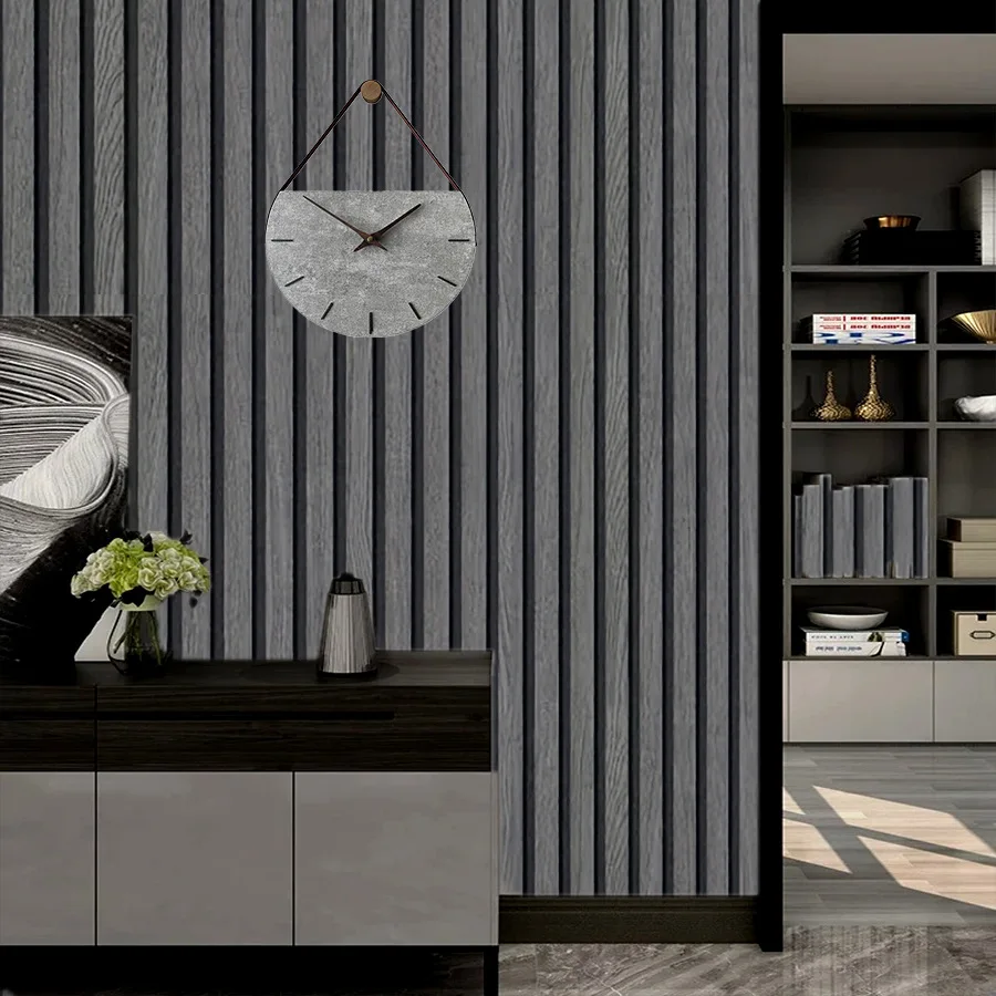 ใหม่สีดําและสีเทากระจังหน้าเลียนแบบไม้ GRAIN Self-กาววอลล์เปเปอร์กันน้ําสไตล์จีนใหม่พื้นหลังวอลล์เปเปอร์