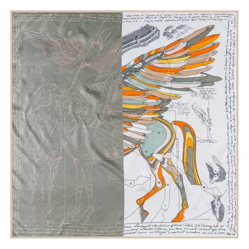 New Handmade Curled Silk Scarf Women Shawl 90cm Pegasus twill square scarf Retro printing scarves shawl Headband
