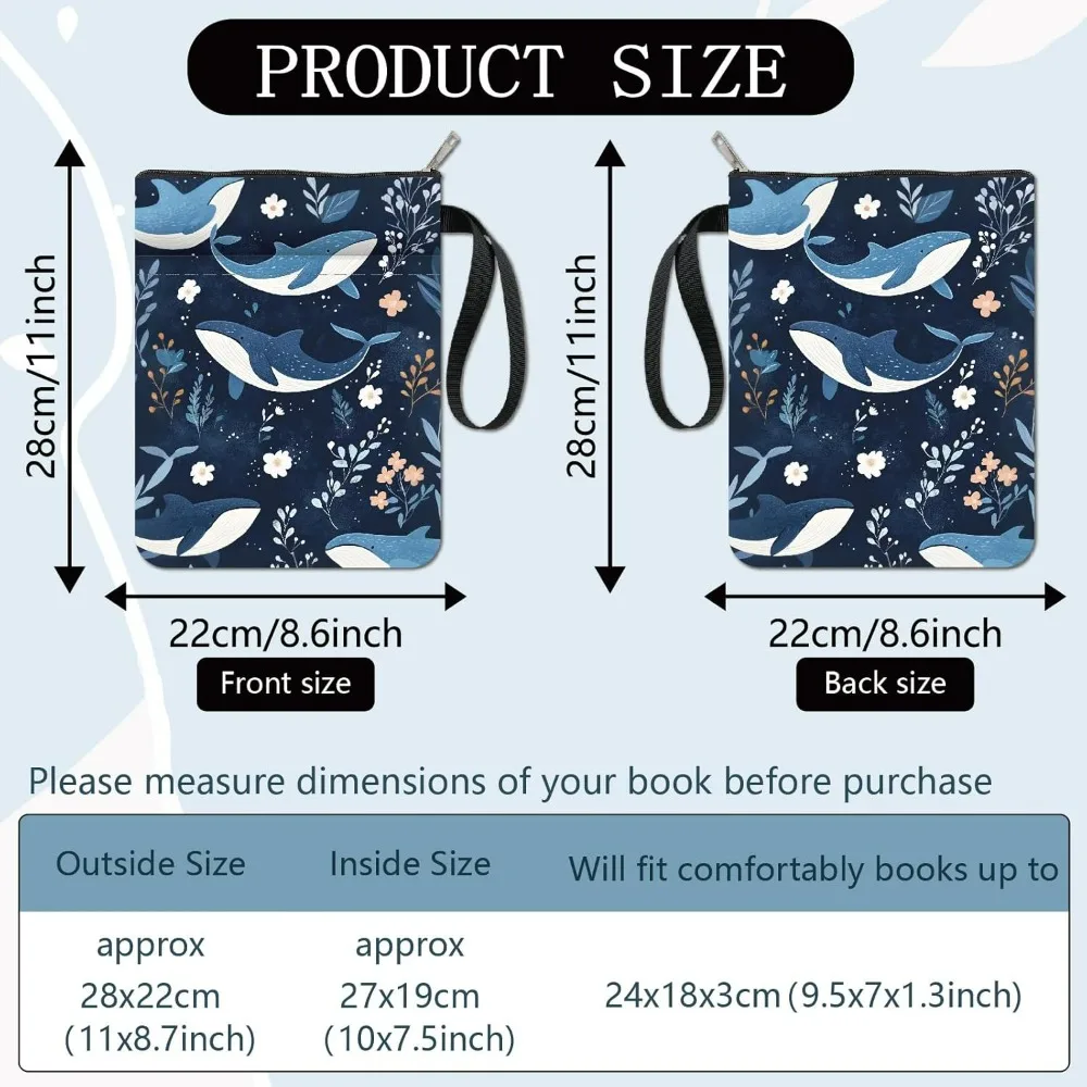 Whale Book Covers Flower Book Protector Sea Animals Book Sleeve for Paperbacks Washable Fabric Cloth Book Cover