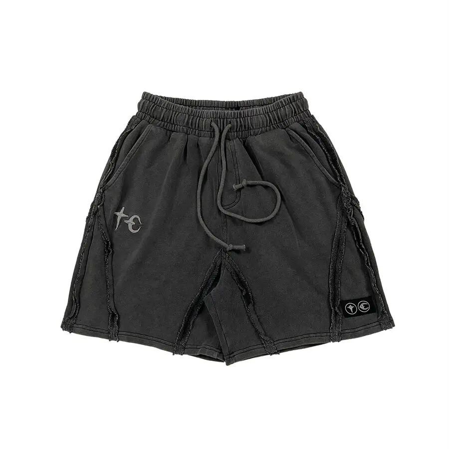 Thug Club heavy industry embroidery star and moon pattern American high street retro old flanged loose shorts