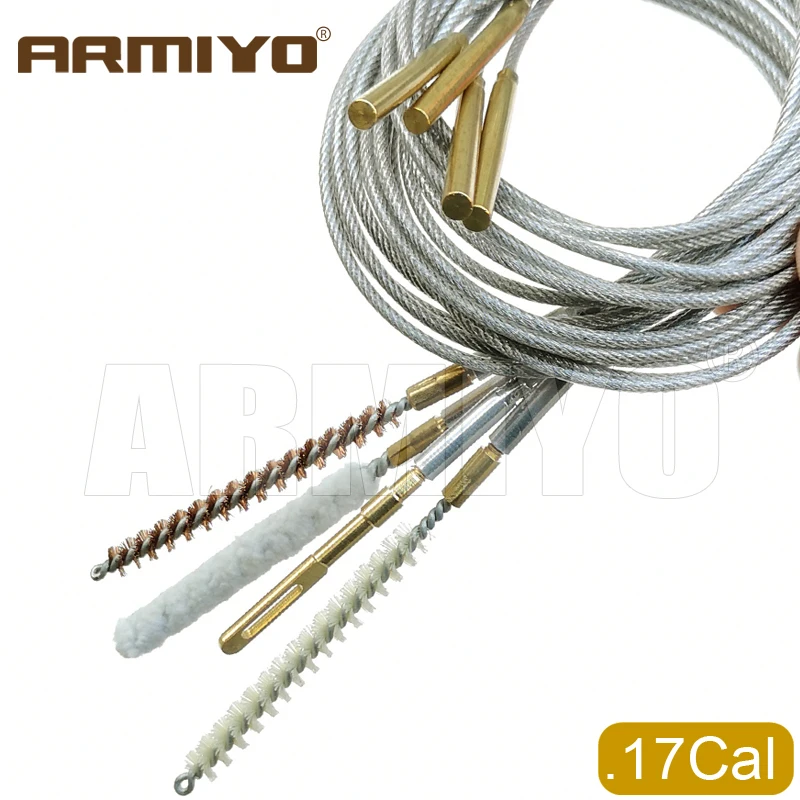 Armiyo .17Cal 4.5mm Gun Cleaning Brush Brass Patch Holder Pipeline Clean Mop Cotton Kit 3mm Dia Durable Iron Wire Draw Cable