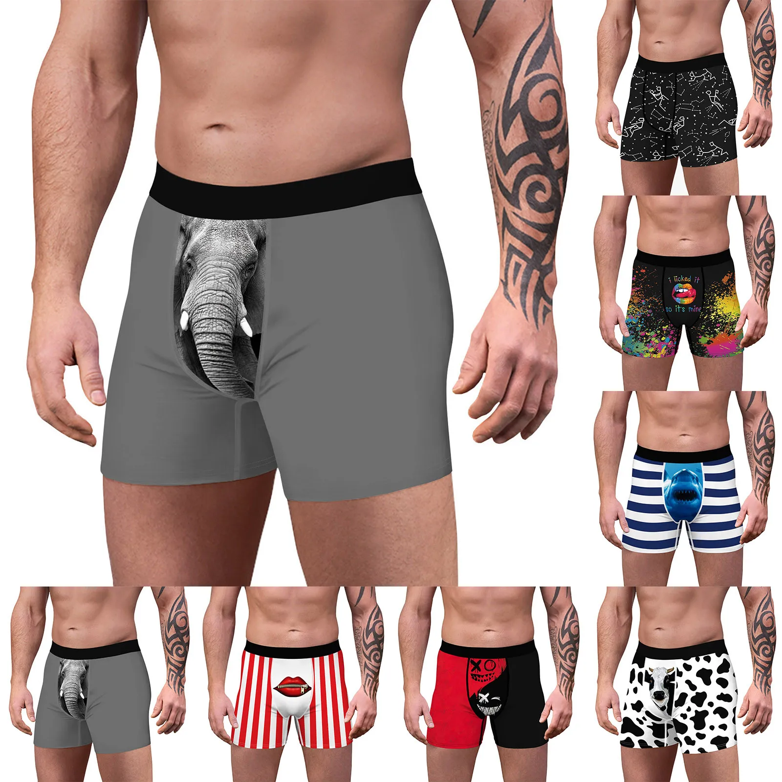 Elephant Nose Boxers Male Underwear Novel Cartoon Pattern Soft Panties Shorts Digital Printed Underpants Gift For Boyfriend 2023