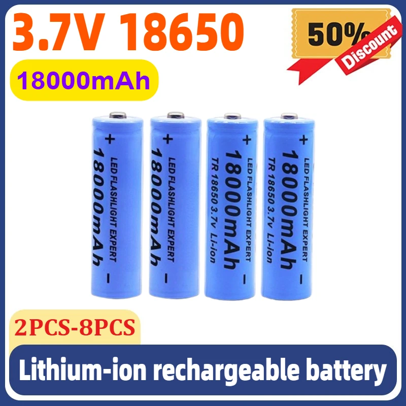 18650 3.7V 18000mAh Rechargeable Battery Lithium-ion High Discharge, Suitable for LED Flashlights, Power Tools