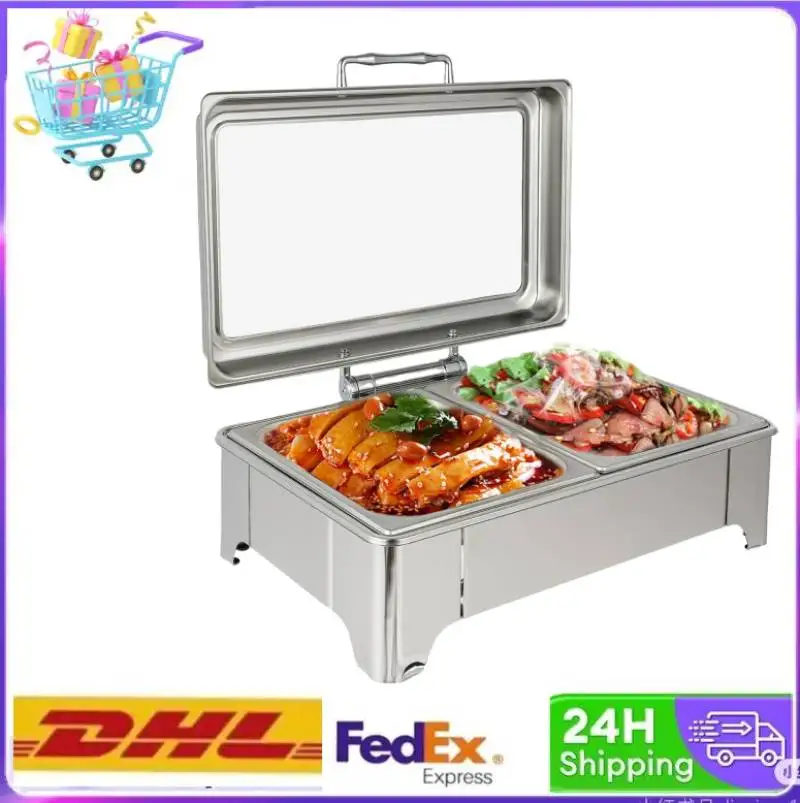 

400W 9.5Qt Electric Heating Chafing Dish Buffet Set Stainless Steel Buffet Food Warmers Hot Pot & Chafing Dish Cooking Equipment