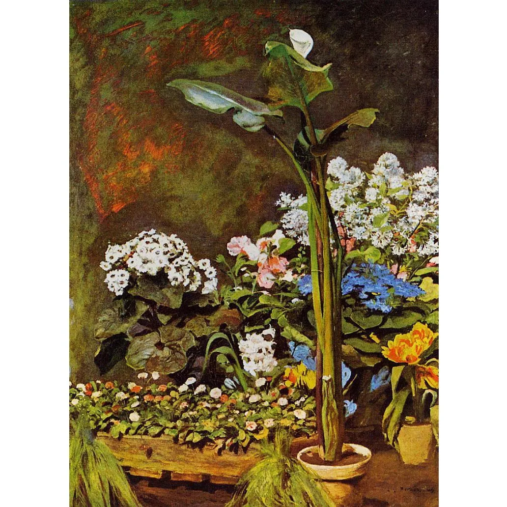 Pierre-Auguste Renoir paintings,Arum and Conservatory Plants,Handmade flower oil painting,Still life painting for dining room