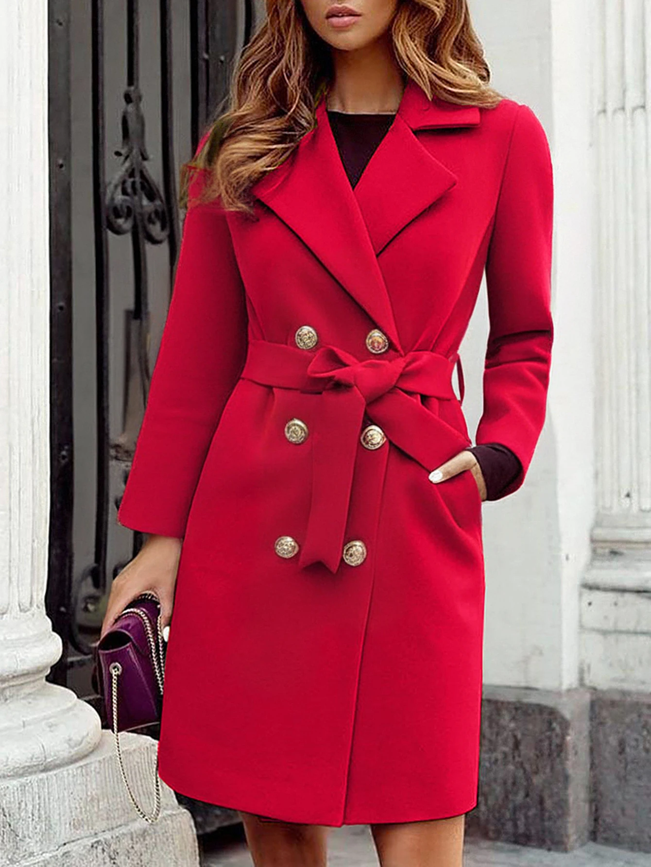 

Осеннее шерстяное пальто, модная женская верхняя одежда в европейском стиле без украшения, теплая и стильная для осеннего сезона