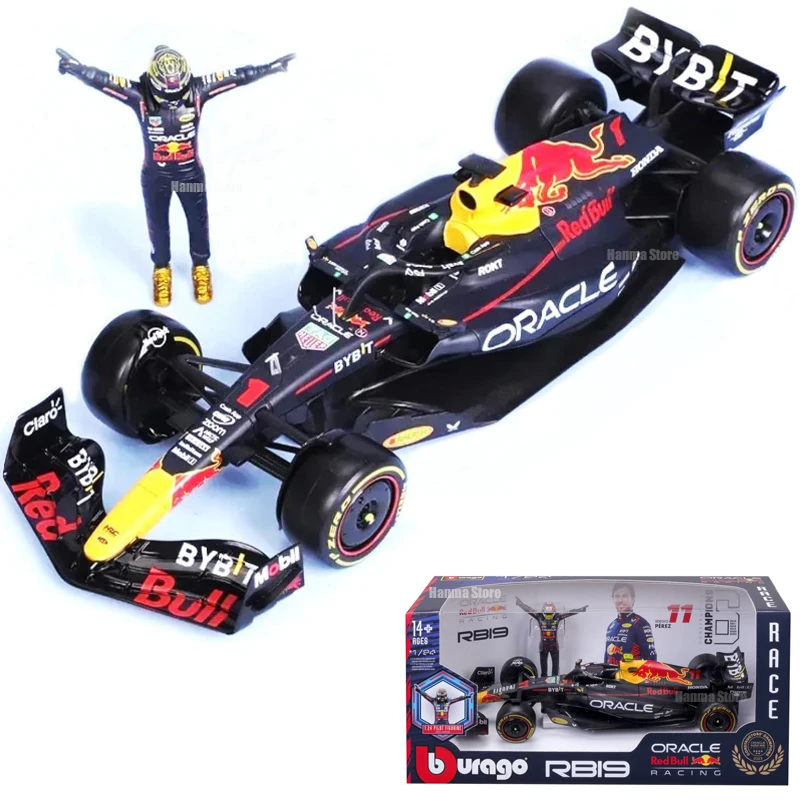 Bburago 1/24 RB19 # 1 Driver Figuaine Doll Champion Alloy Racing Max Verstappen And Sergio Perez Pilot F Model Car Toys Kids Gif