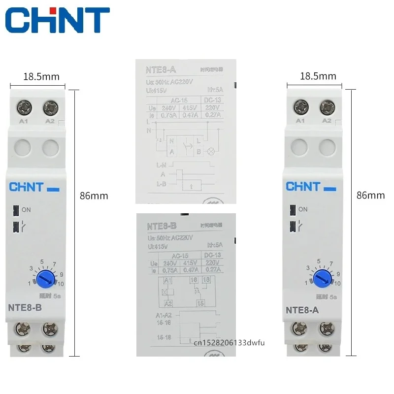 CHINT NTE8 Series Time Delay Relay Control Off Power On Delay NTE8-A NTE8-B 10S 120S 480S AC220V DC24V Din Rail Digital Timer