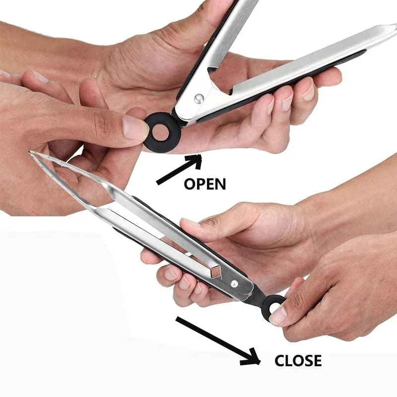1Pcs BBQ Grill Tongs Salad Steak Spaghetti Candy Charcoal Meat Stainless Steel Camping Barbecue Kitchen Frying Food Clips Clamp