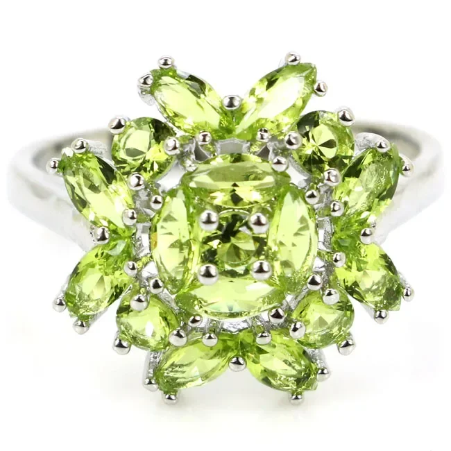 925 SOLID STERLING SILVER Rings Flowers Shape Green Emerald Swiss Blue Topaz Tanzanite Golden Citrine Peridot Mans Many Sizes