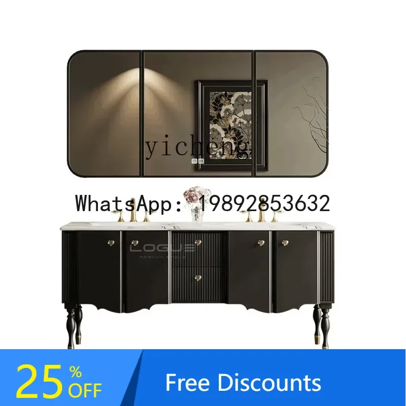 

oak floor-to-ceiling French retro bathroom cabinet combination bathroom washbasin cabinet customization