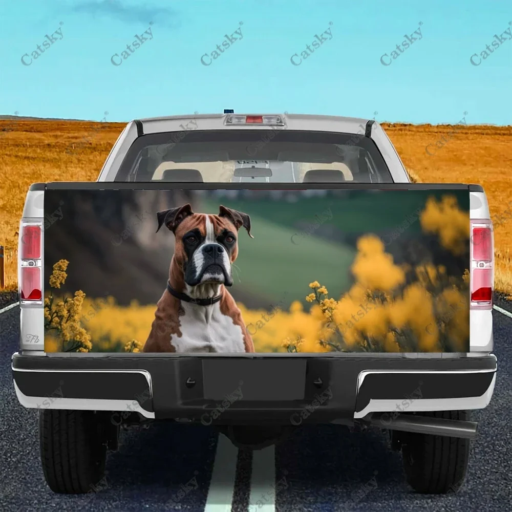 Dog In Flowery Meadow Truck Tailgate Wrap Professional Grade Material Universal Fit for Full Size Trucks Weatherproof