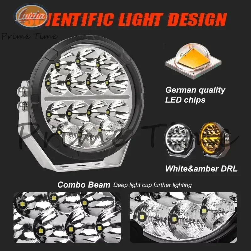 E-mark 7 Inch Round Steel LED Work Lamp Extraljus Extra lampor 12V 24V Offroad 4X4 strands Led Driving Lights