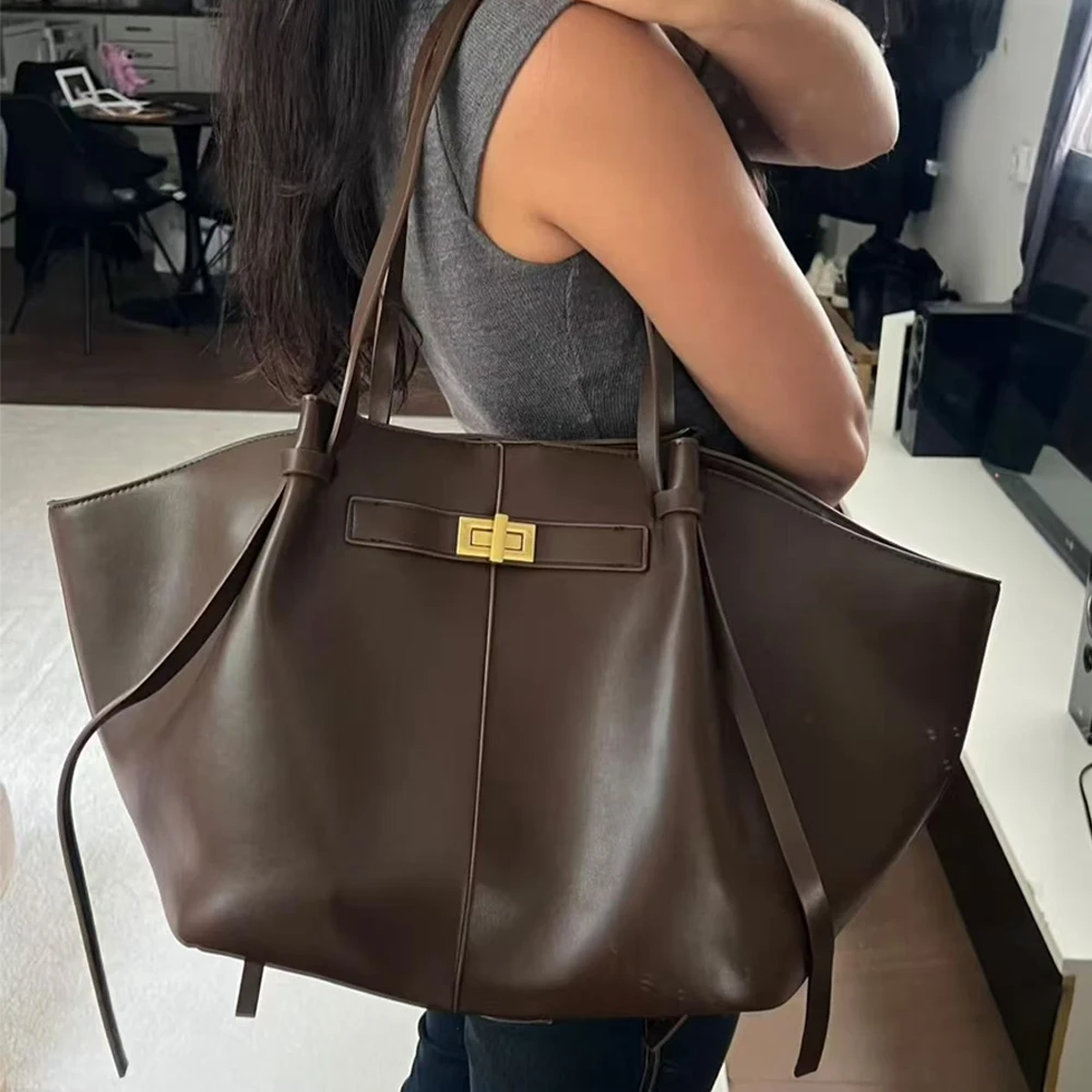 2026 French Wing Tote Bag Faux Leather Luxury Vintage European Trapeze Shoulder Bags Knotted Ties Daily Ladies Shopper Handbag