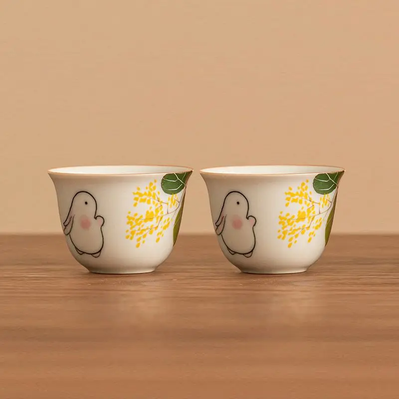 

Jin Gui Yue Tu Hand-Painted Tea Cup, Chinese Ceramic Kung Fu Tea Set, Small Tea Cup