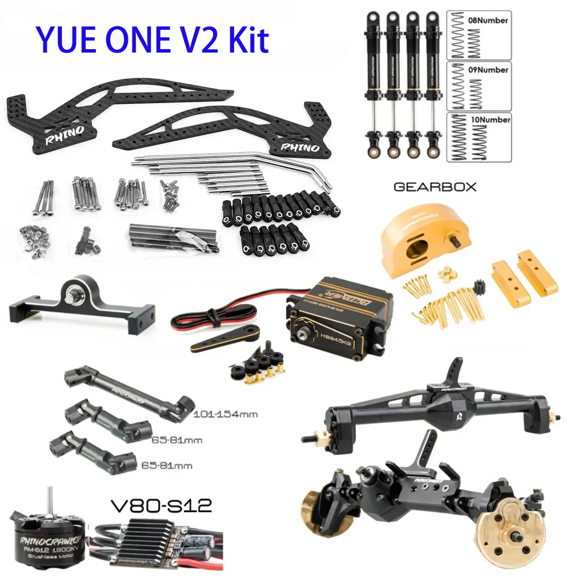 

Rhino RC Crawler Car YUE ONE Shafty Full Kit,With Capra Axles,80A ESC S12 Motor,Gearbox Set,Shock Absorber,Drive Shaft,Servo