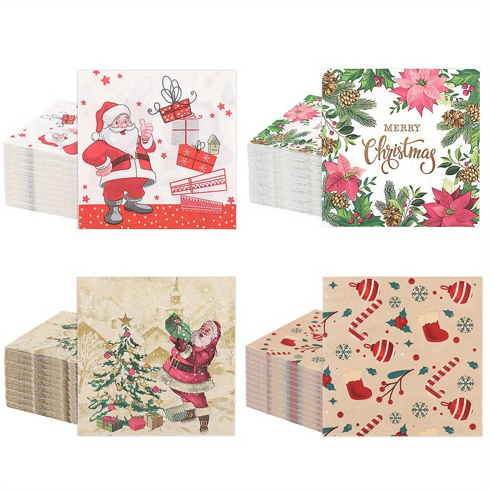 20 Stück Frohe Weihnachten Design Bedruckte Servietten Gästehandtücher Einweg Premium Abendessen Servietten für Weihnachtsfeiern Neujahrsdekoration